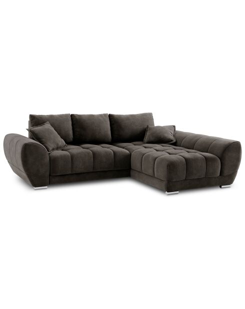 Canapé d'angle droit Velours convertible avec coffre de rangement Nuage marron foncé - 285x192x92 cm
