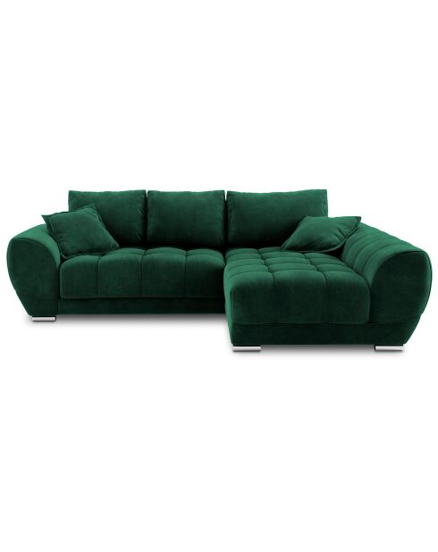 Canapé d'angle droit Velours convertible avec coffre de rangement Nuage vert bouteille - 285x192x92 cm
