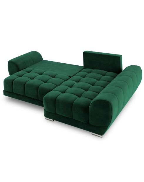 Canapé d'angle droit Velours convertible avec coffre de rangement Nuage vert bouteille - 285x192x92 cm