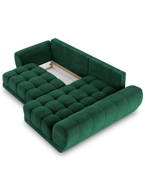 Canapé d'angle droit Velours convertible avec coffre de rangement Nuage vert bouteille - 285x192x92 cm