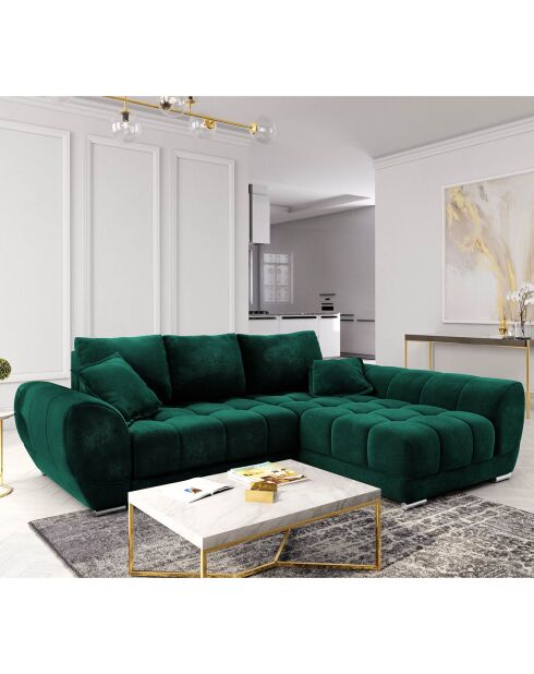 Canapé d'angle droit Velours convertible avec coffre de rangement Nuage vert bouteille - 285x192x92 cm