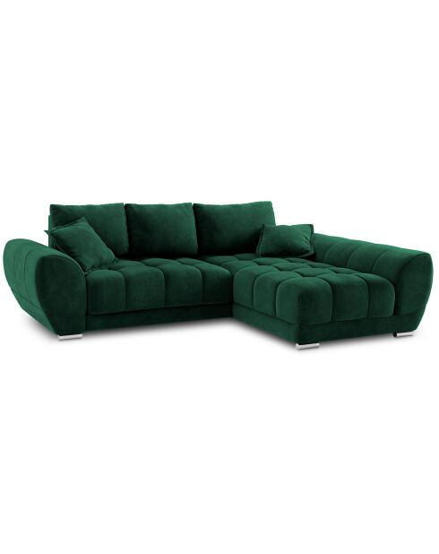 Canapé d'angle droit Velours convertible avec coffre de rangement Nuage vert bouteille - 285x192x92 cm