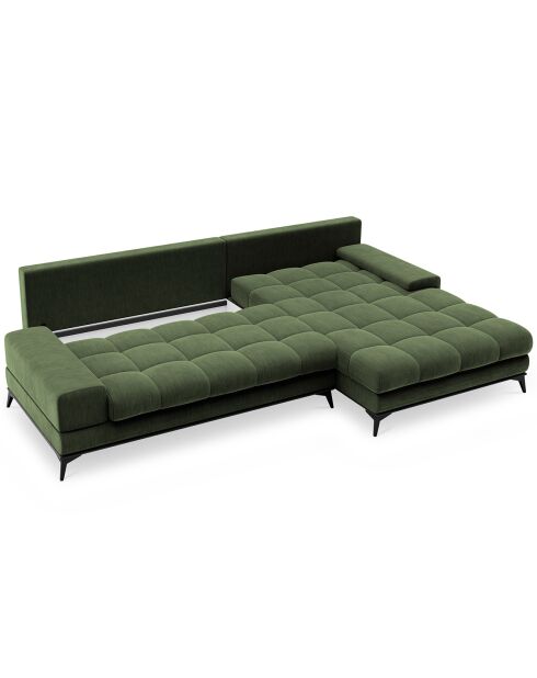 Canapé d'angle droit convertible avec coffre de rangement Deneb vert - 315x212x87 cm