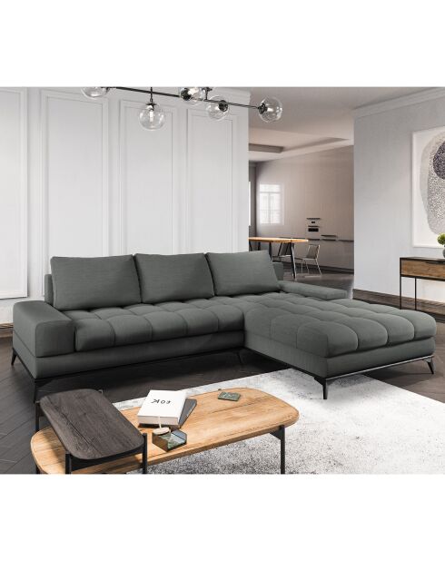 Canapé d'angle droit convertible avec coffre de rangement Deneb gris foncé - 315x212x87 cm