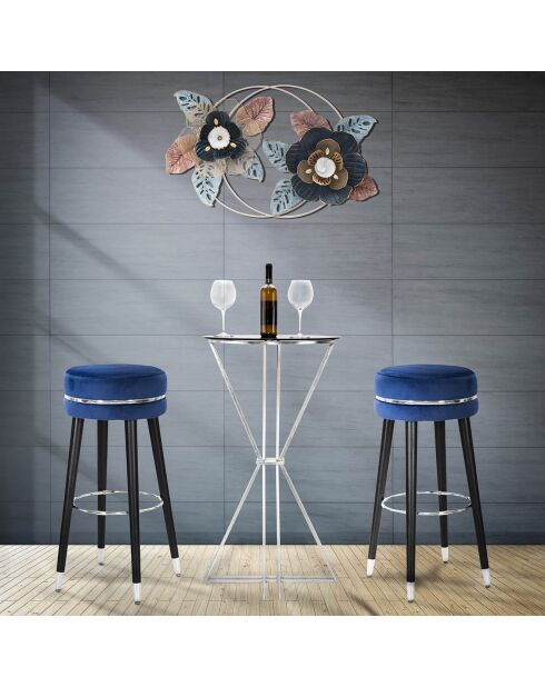 Tabouret de bar Paris bleu/noir/argenté - 74x35x35 cm