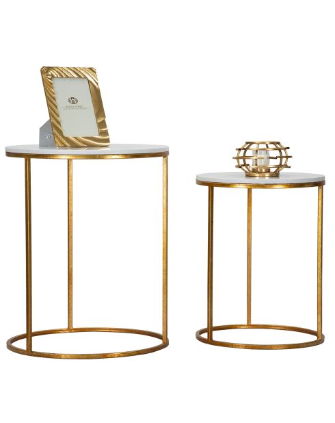 2 mesas auxiliares Simply doradas y blancas