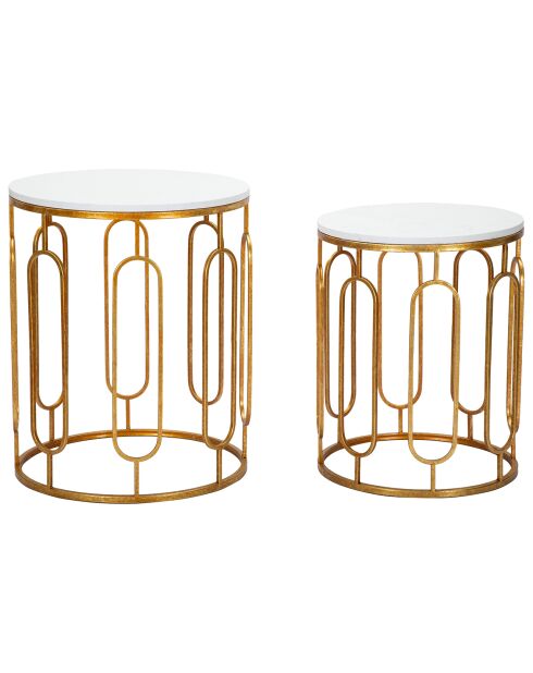 2 mesas auxiliares Tory doradas y blancas