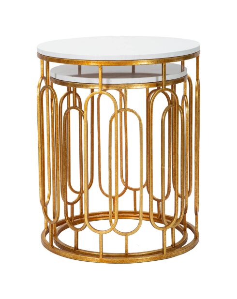 2 mesas auxiliares Tory doradas y blancas