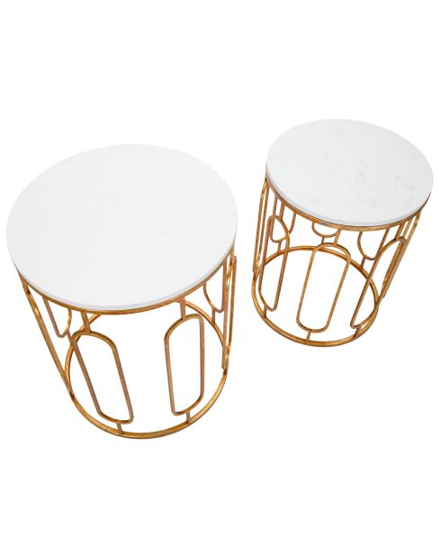 2 mesas auxiliares Tory doradas y blancas