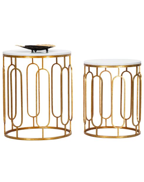 2 mesas auxiliares Tory doradas y blancas