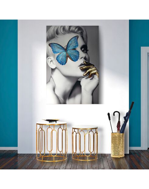 2 mesas auxiliares Tory doradas y blancas