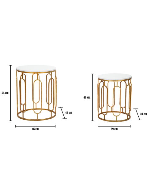 2 mesas auxiliares Tory doradas y blancas