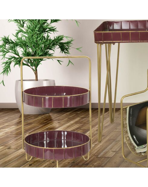 Plateau à 2 niveaux Glam bordeaux/doré - 56.5x36.5x34.5 cm
