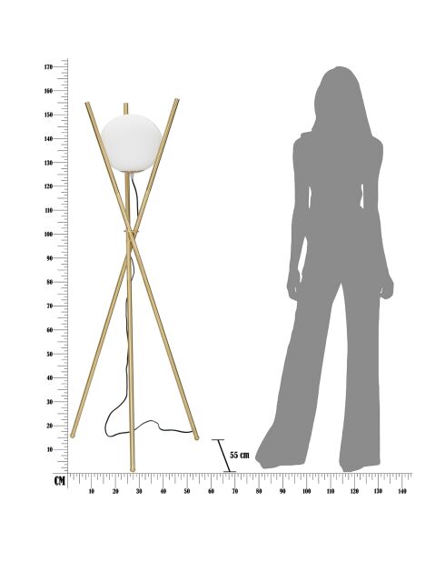 Lampadaire Glamy doré/blanc - 155x55x55 cm