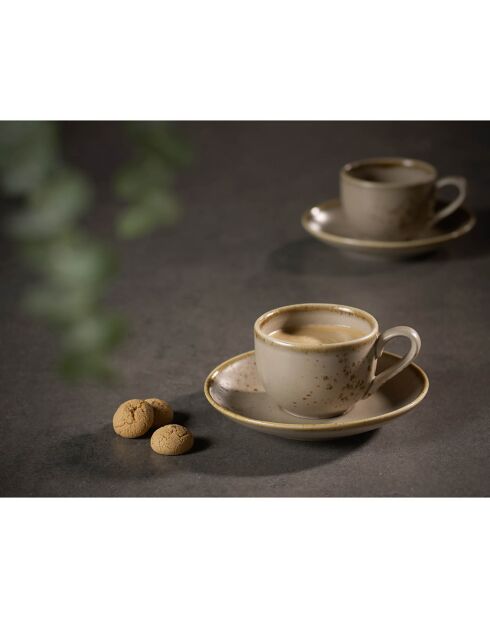 12 Sous-tasses à moka en Faïence StoneWare beige/marron/blanc - D.12 cm