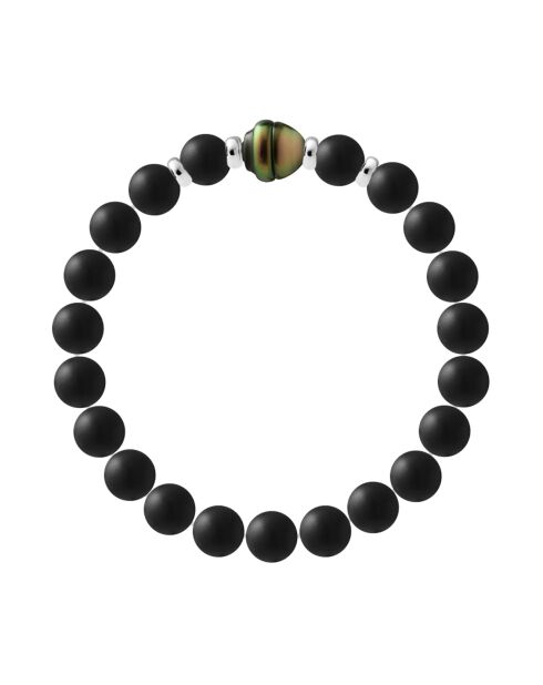 Tahiti-Armband aus Silber, Tahiti-Perle und schwarzem Achat