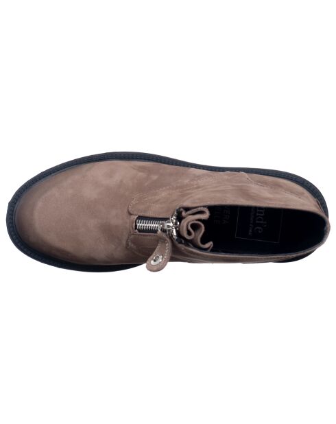 Boots en Velours de Cuir Gigi taupe - Talon 5 cm