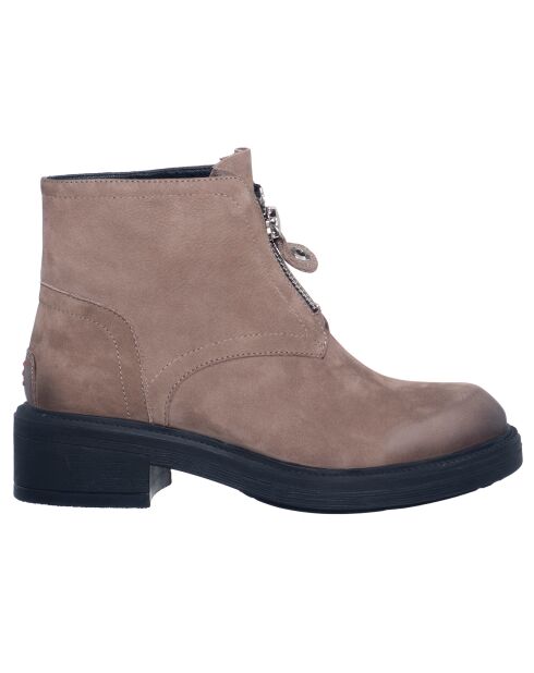 Boots en Velours de Cuir Gigi taupe - Talon 5 cm