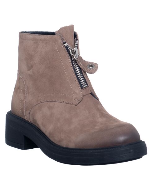 Boots en Velours de Cuir Gigi taupe - Talon 5 cm