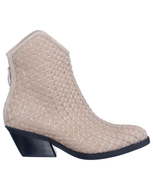 Bottines en Velours de Cuir Tina beiges - Talon 6 cm