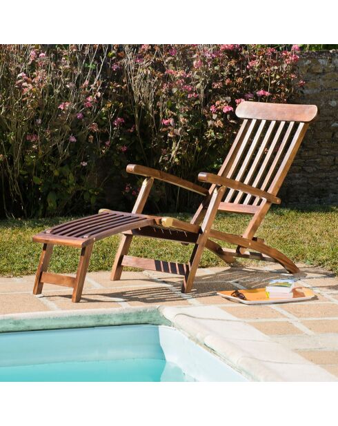 Chaise longue en bois de Teck huilé Maeva Bois Huilé - 58x148x98 cm