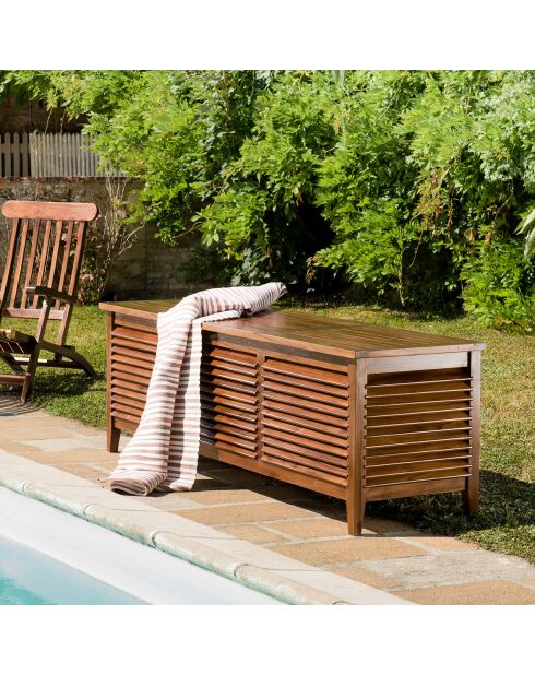 Maeva Pooltruhe aus geöltem Teakholz, geöltes Holz, 200 x 57 x 65 cm