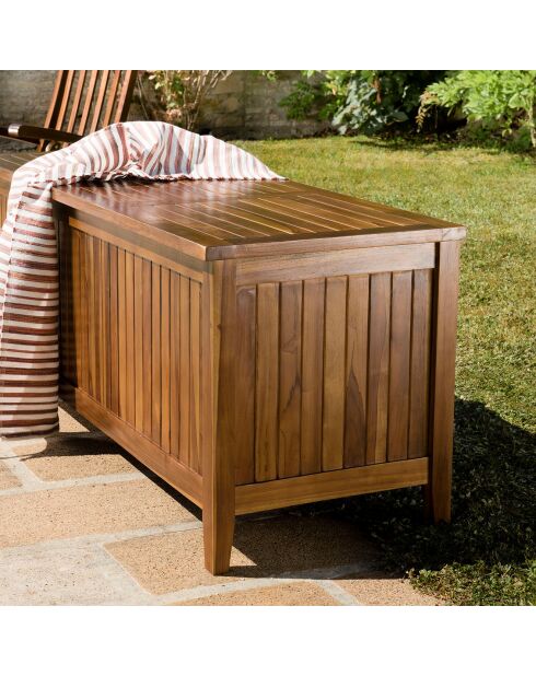 Maeva Pooltruhe aus geöltem Teakholz, geöltes Holz, 165 x 57 x 65 cm