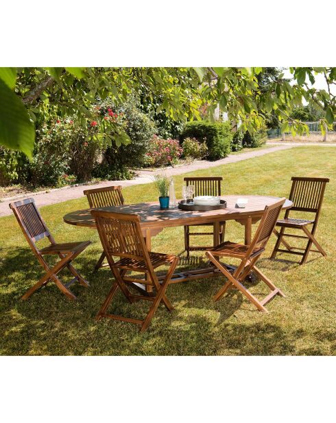 Maeva Set aus ovalem Tisch und 6 Stühlen, geöltes Holz