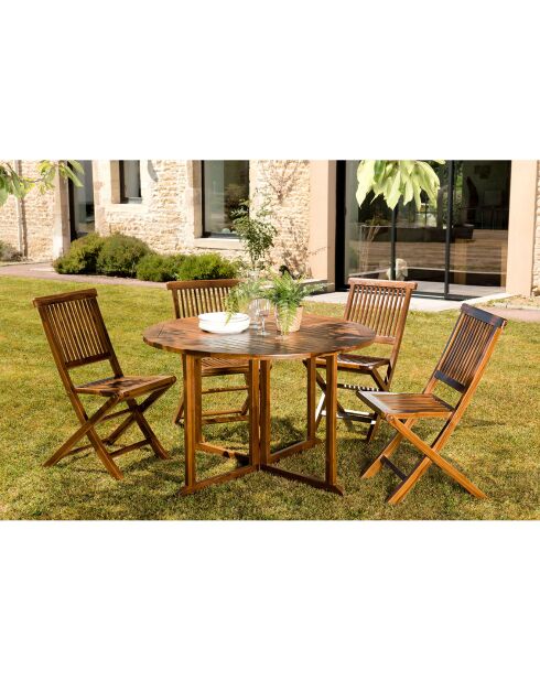 Maeva Set aus geöltem Holz mit Schmetterlingstisch und 4 Stühlen