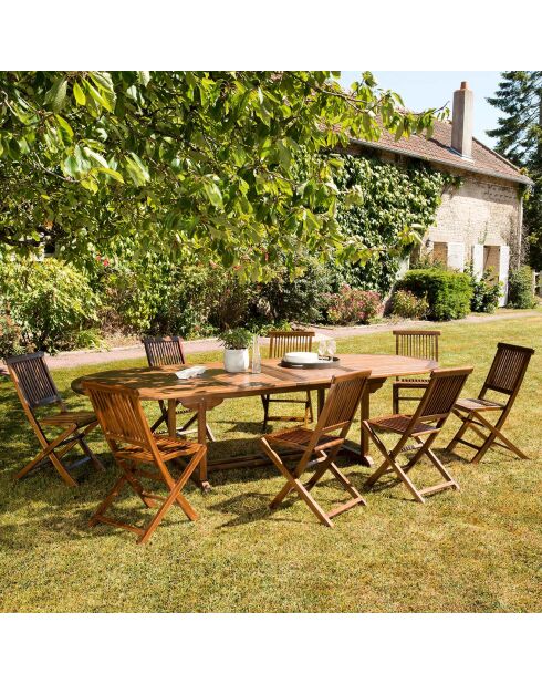 Ensemble Table Ovale & 8 Chaises Maeva Bois Huilé