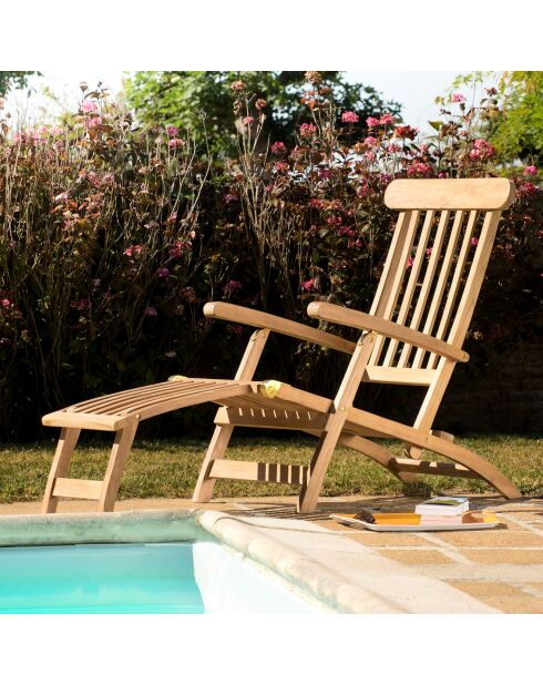 Chaise longue en bois Teck Fun Bois Naturel - 58x148x98 cm