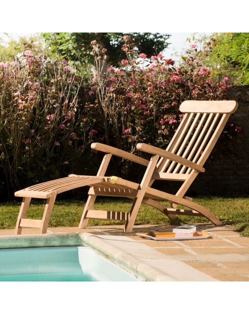 Chaise longue en bois Teck Fun Bois Naturel - 58x148x98 cm