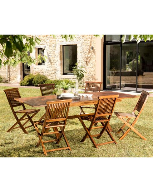 Maeva Rechteckiges Kreuztisch-Set aus geöltem Holz mit 6 Stühlen