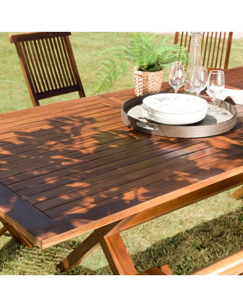 Maeva Rechteckiges Kreuztisch-Set aus geöltem Holz mit 6 Stühlen