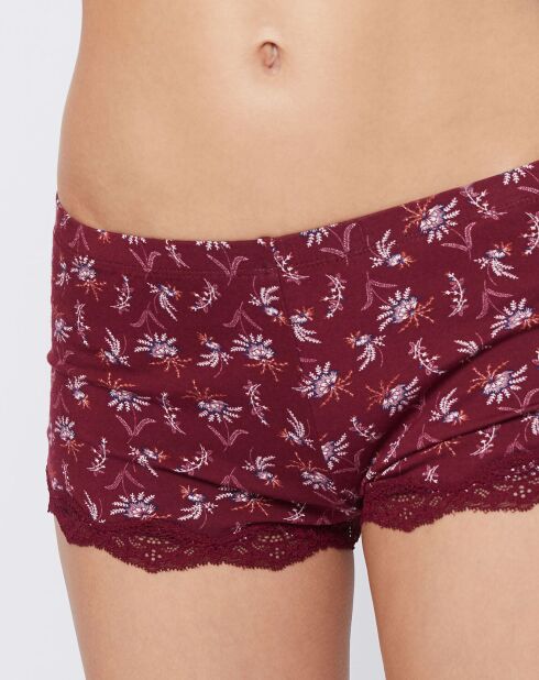 Pyjama-Shorts Adonis mit floralem Burgundergranat