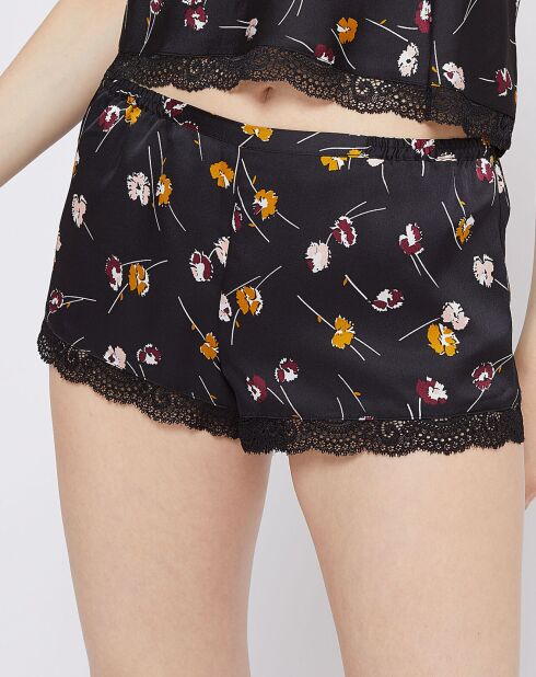 Zwarte pyjamabroek met bloemen in retro stijl