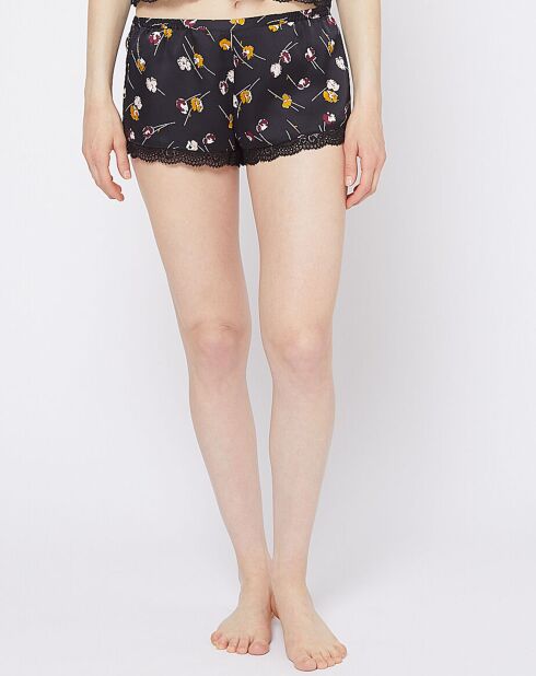 Zwarte pyjamabroek met bloemen in retro stijl