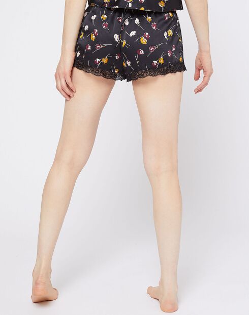 Zwarte pyjamabroek met bloemen in retro stijl