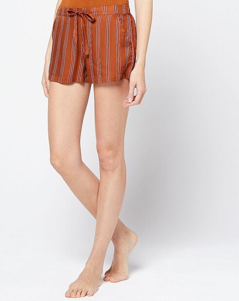 Honigfarbene Pyjama-Shorts mit senfroten Streifen