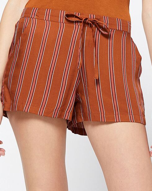 Honigfarbene Pyjama-Shorts mit senfroten Streifen