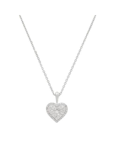 Pendentif Coeur Pris Diamants 0.12 ct or blanc