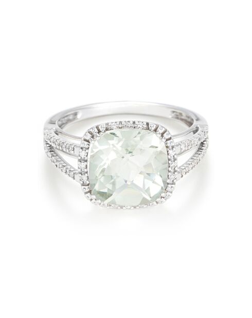 Bague Divine Diamants 0.1 ct Améthyste verte 3.75 ct or blanc