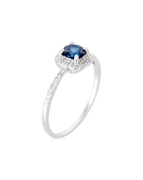 Solitaire diamanten ring 0,14 kt saffier 0,7 kt witgoud