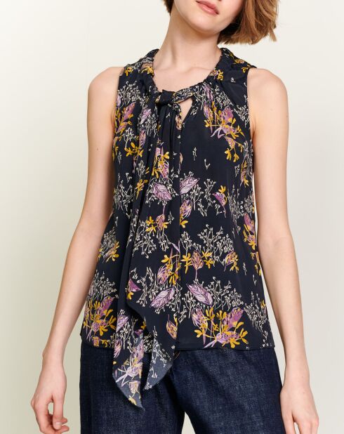 Top Huff à fleurs noir
