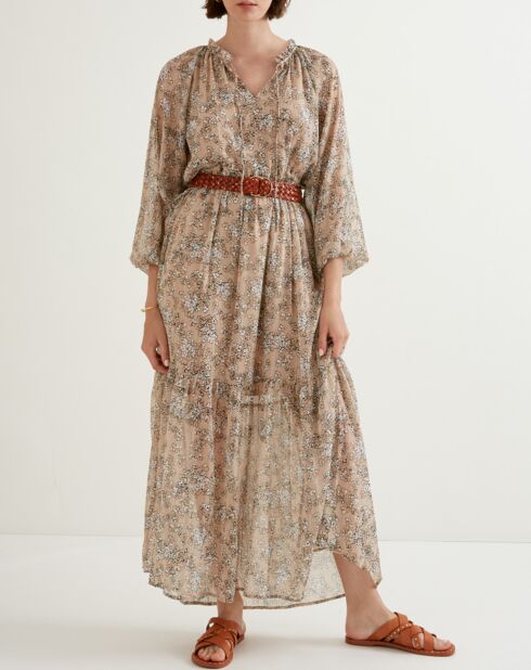 Robe longue Claudia lurex imprimée  beige