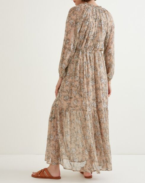 Robe longue Claudia lurex imprimée  beige
