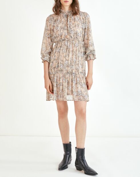 Robe courte Cali lurex imprimée  beige
