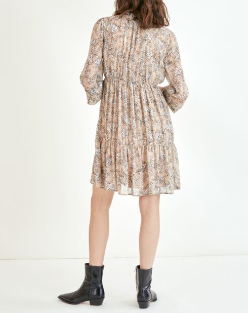 Robe courte Cali lurex imprimée  beige