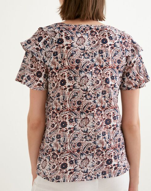 Blouse Lubna imprimée bleu nuit/rouge