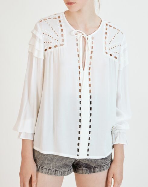 Blouse Lorely ajourée blanc cassé